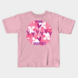 Pink Puppies Heart Tile Pattern Kids T-Shirt